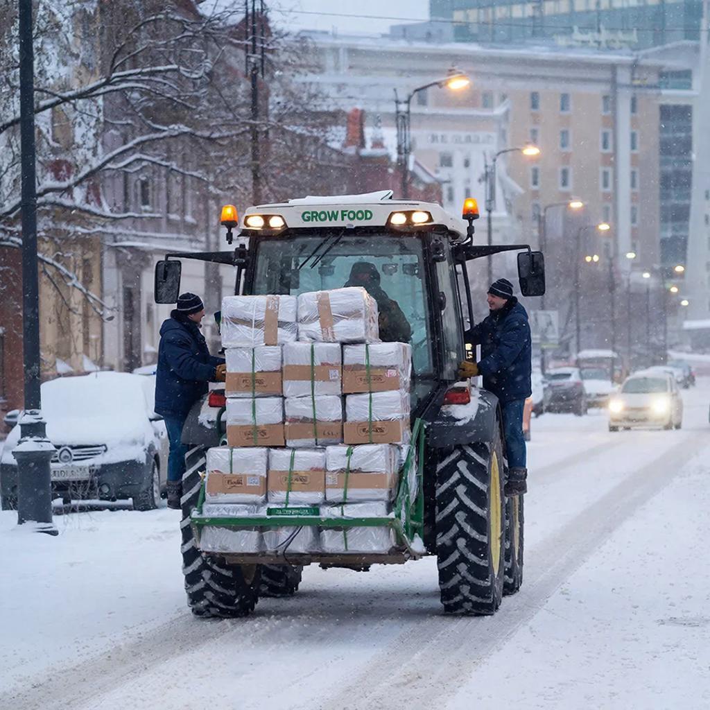 Grow Food начал развоз еды на тракторах во время московских снегопадов