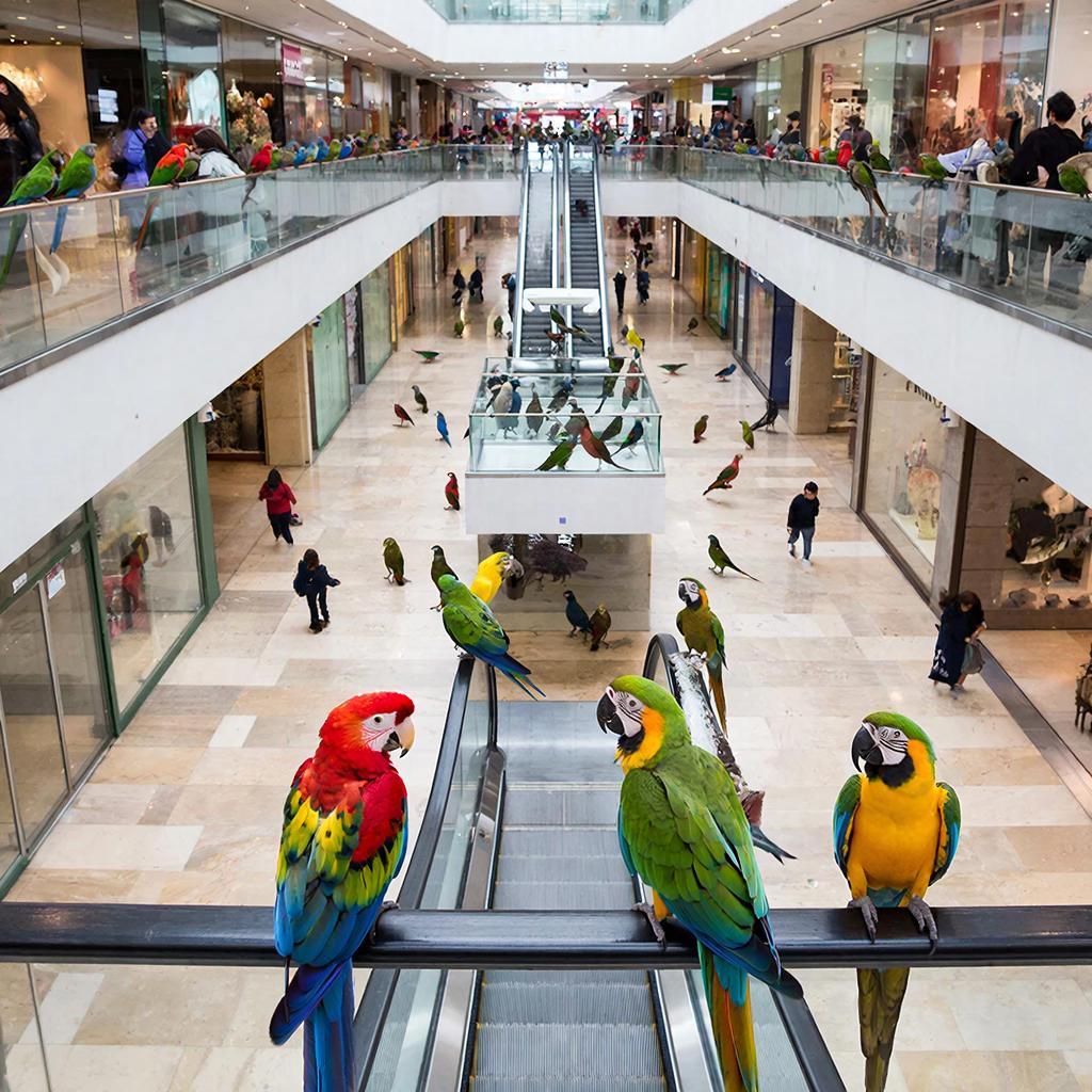 Попугаи поселились в торговом центре Охта Молл
